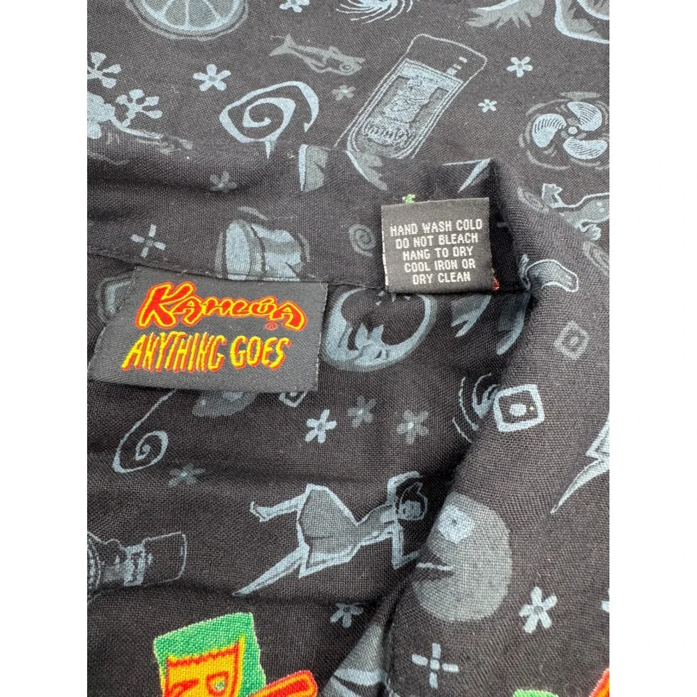 Vintage Kahlua Anything Goes Mens Large Rayon Rum-Cola Print Shirt Black - Picture 7 of 8